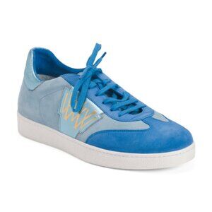 VALENTINA RANGONI Blue Multi Made In Italy Leather Valetta Lace Up Sneakers